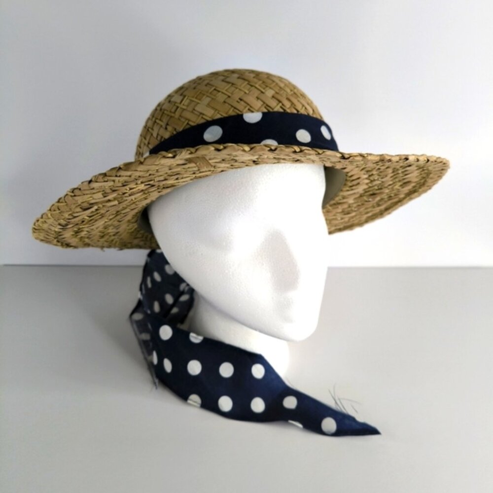 Vintage Y2K Polka Dot Preppy Summer Garden Retro 40s Style  Fedora Straw Hat